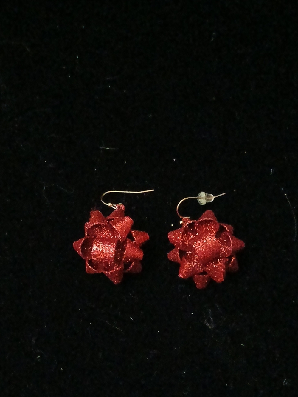 Sparkling Red Ribbon Bow Drop Earrings - Women Jewelry